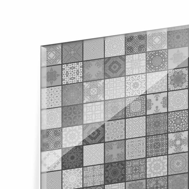 Glass splashback Grey Mediterranian Tiles With Dark Joints