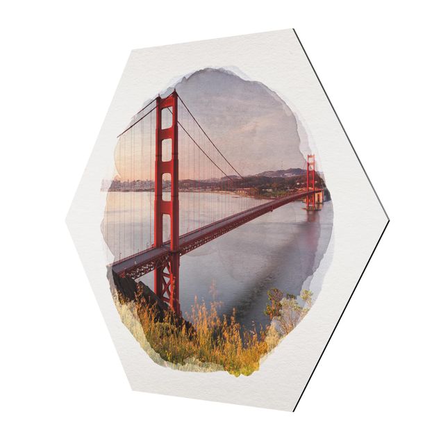 Hexagonal prints WaterColours - Golden Gate Bridge In San Francisco