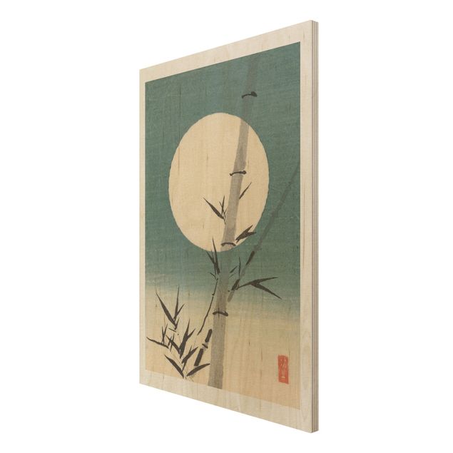 Wood prints vintage Japanese Drawing Bamboo And Moon