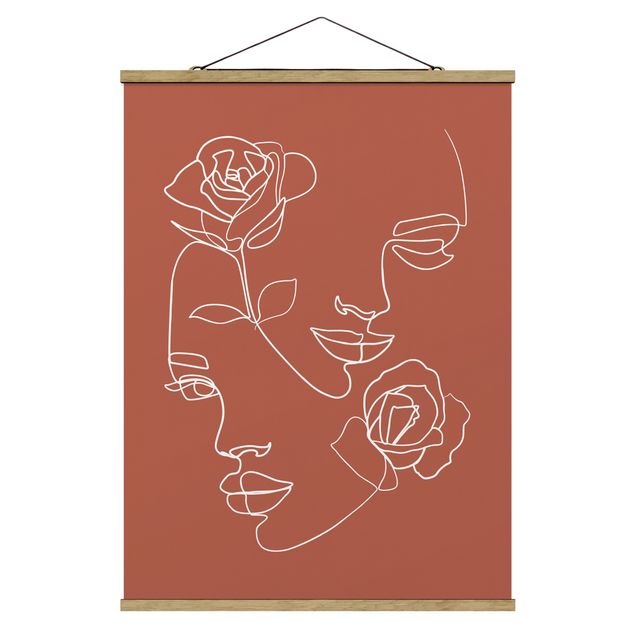 Prints floral Line Art Faces Women Roses Copper
