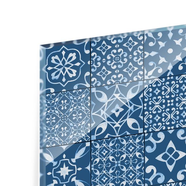 Glass Splashback - Pattern Tiles Navy White - Landscape 2:3