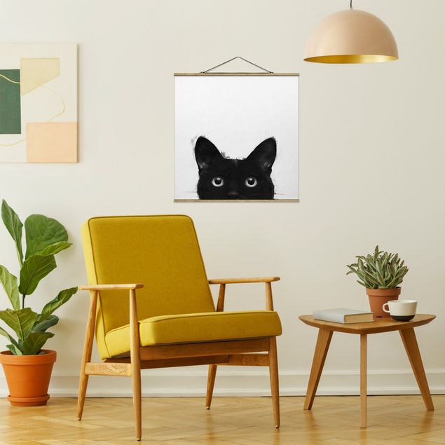 Art posters Illustration Black Cat On White Painting