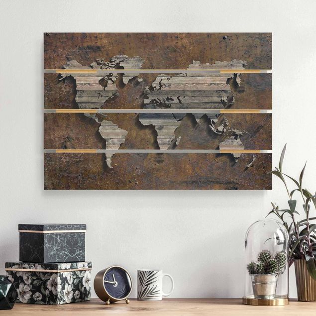 Kitchen Wooden Grid World Map
