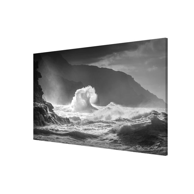 Beach canvas art Raging Waves Black And White