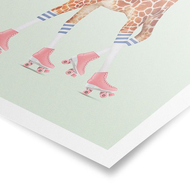 Posters art print Giraffe With Roller Skates