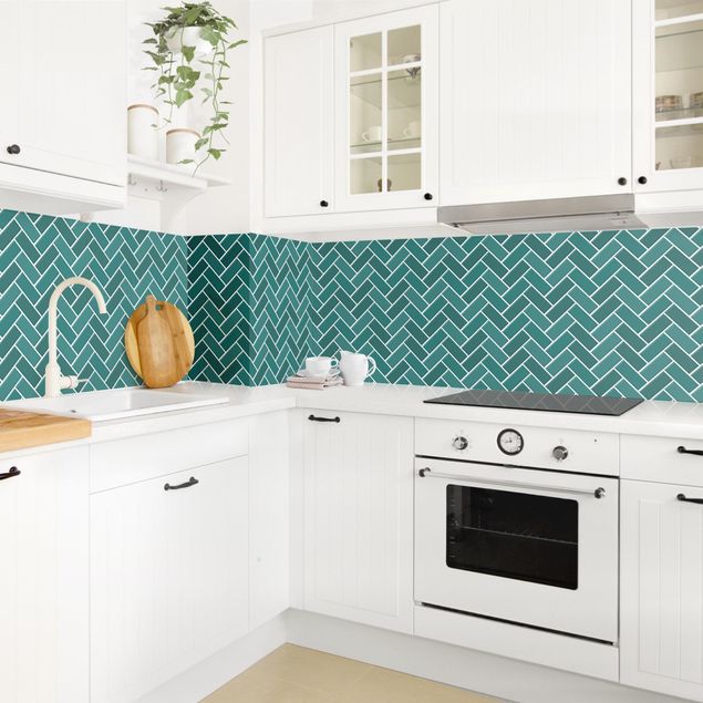 Kitchen splashback tiles Fish Bone Tiles - Turquoise