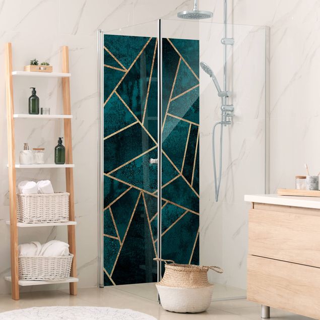 Shower wall cladding Dark Turquoise With Gold