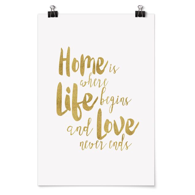 Family canvas art Home Is Where Life Begins Gold