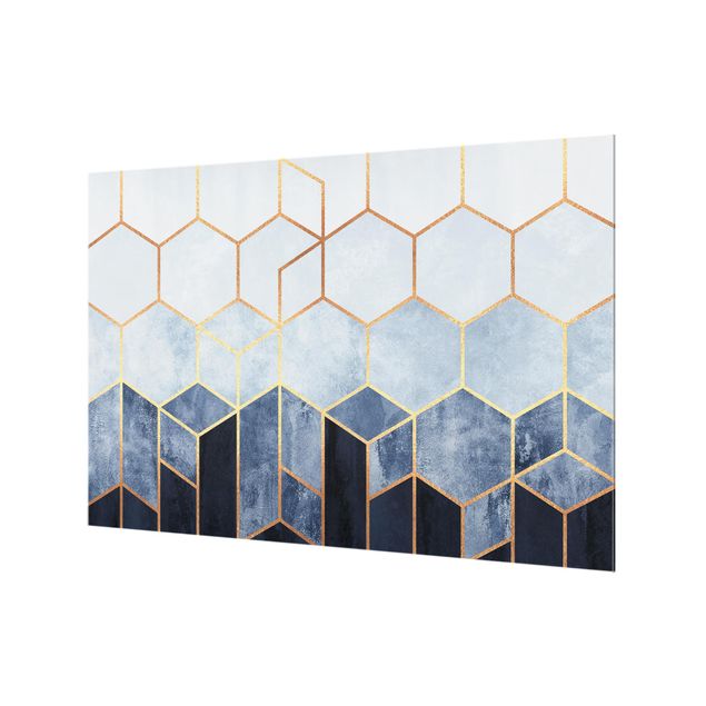 Elisabeth Fredriksson art Golden Hexagons Blue White