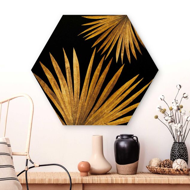 Kitchen Gold - Palm Leaf On Black