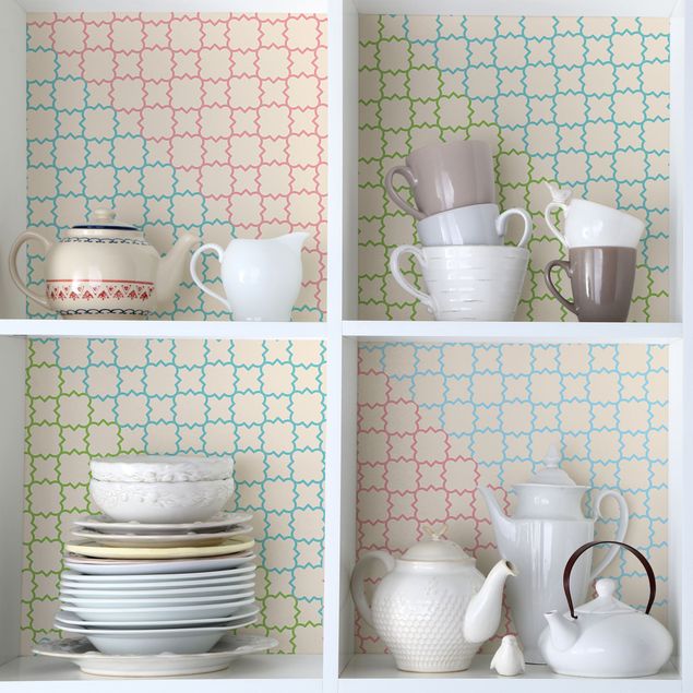 Adhesive films for furniture frosted Moroccan Mosaic Quatrefoil Pattern With 4 Colours