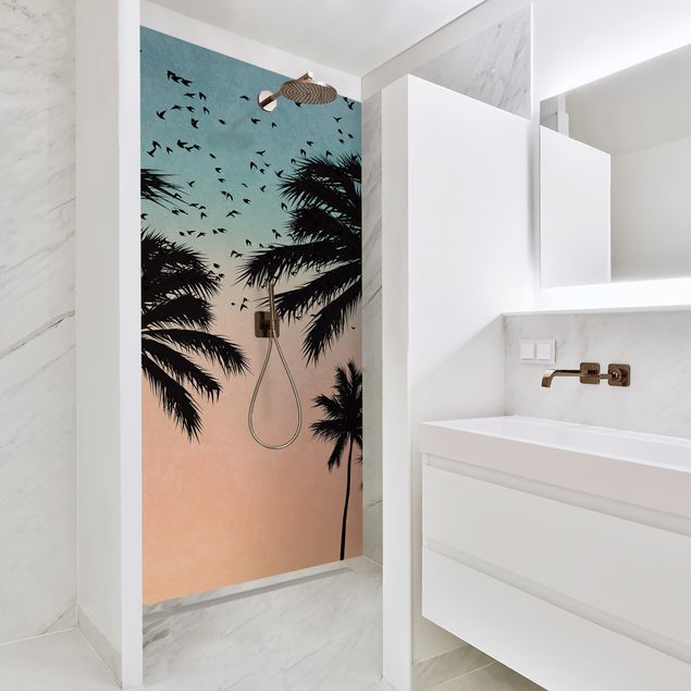 Shower wall cladding - Tropical Sunrise In Blue Pink