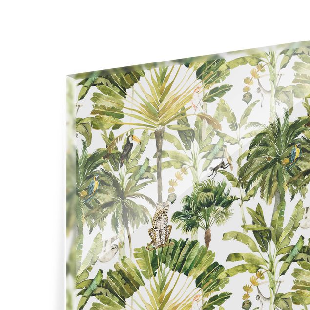 Splashback - Watercolour Banana Tree And Leopard Pattern - Landscape format 2:1