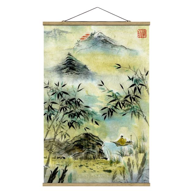 Tree print Japanese Watercolour Drawing Bamboo Forest