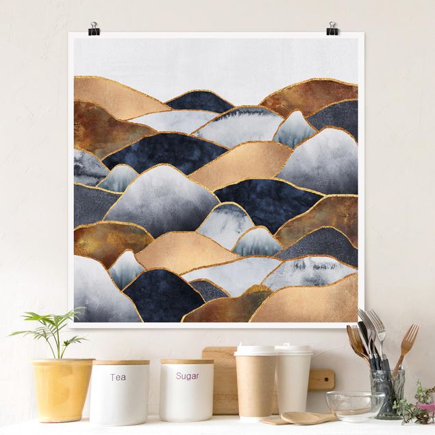 Prints landscape Golden Mountains Watercolour