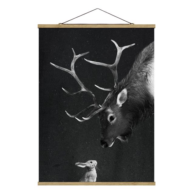 Art posters Illustration Deer And Rabbit Black And White Drawing