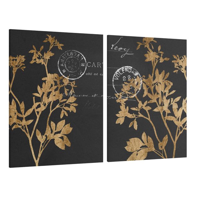 Floral prints Golden Leaves On Mocha Set I