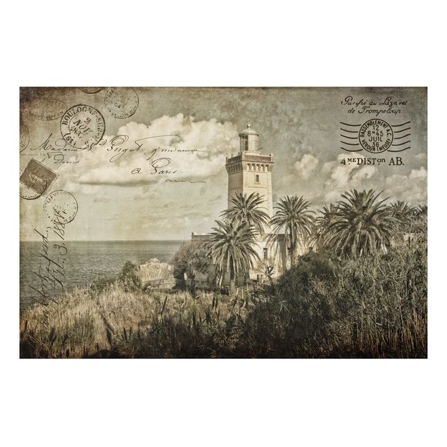 Landscape wall art Vintage Postcard With Lighthouse And Palm Trees