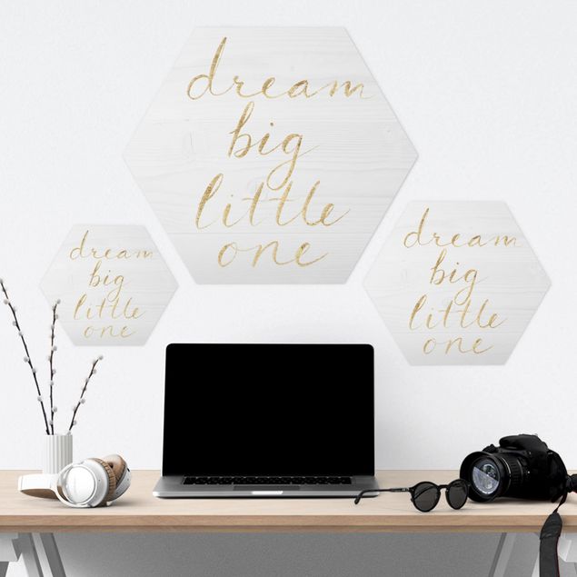 Alu-Dibond hexagon - Wooden Wall White - Dream Big