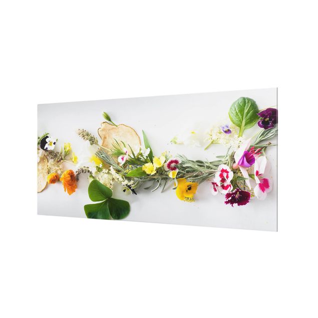 Glass Splashback - Fresh Herbs With Edible Flowers - Landscape 1:2