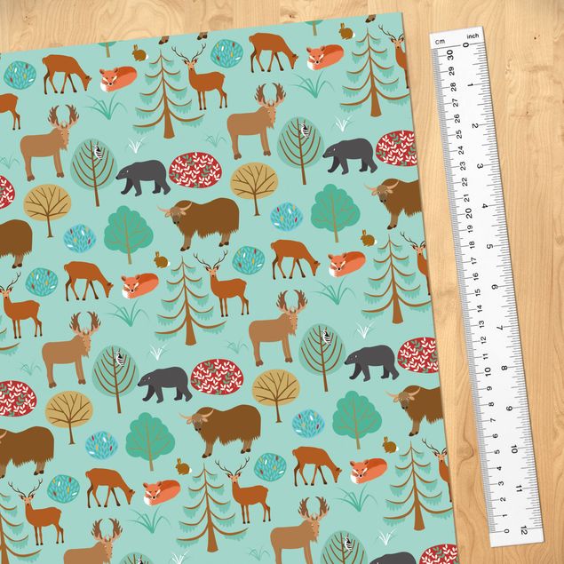 Adhesive films for furniture cabinet Modern Children Pattern With Forest Animals