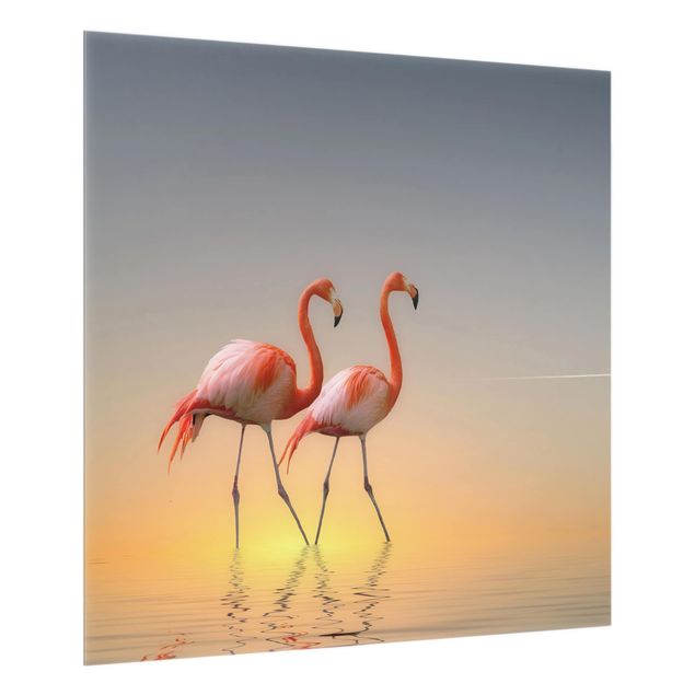 Glass splashback Flamingo Love