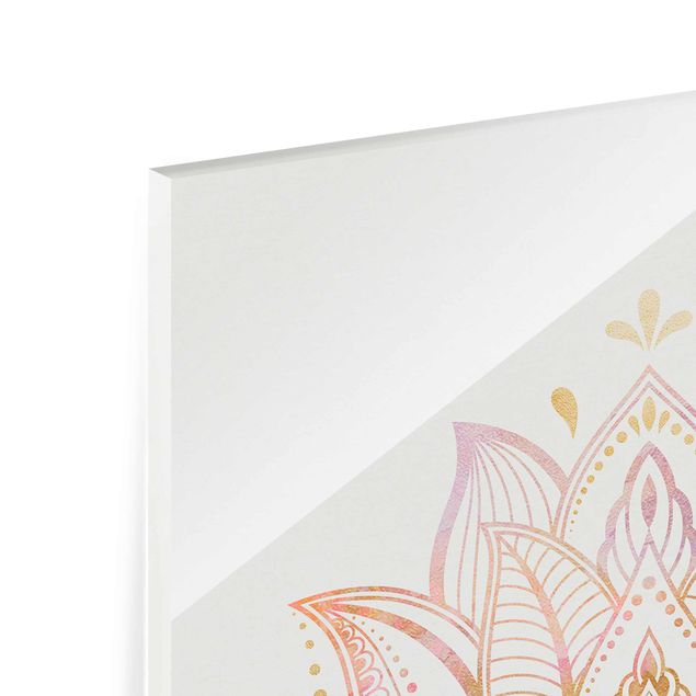 Glass print - Lotus Illustration Love Gold Light Pink