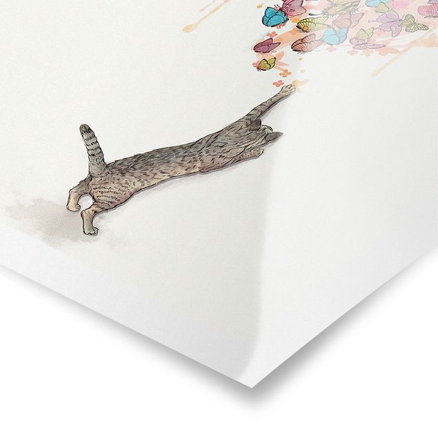 Prints animals Illustration Cat With Colourful Butterflies Painting