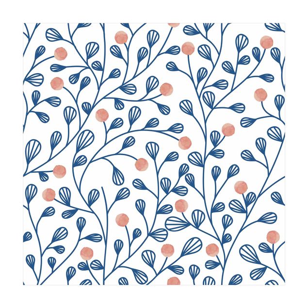 floral area rugs Blue Plant Pattern With Dots In LIght Pink