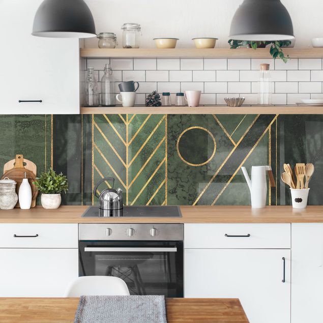 Kitchen splashback abstract Geometric Shapes Emerald Gold