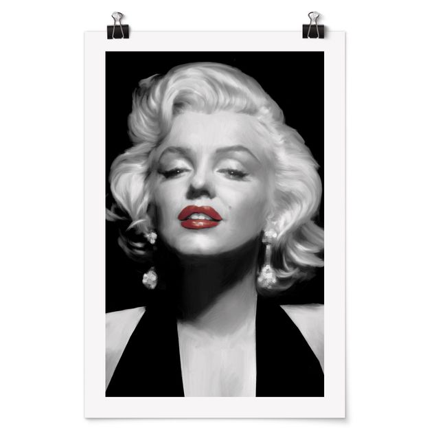 Black and white poster prints Marilyn With Red Lips