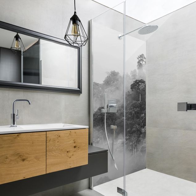 Shower wall cladding Foggy Jungle Black And White