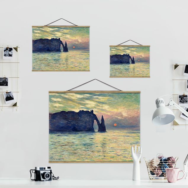 Sea print Claude Monet - The Cliff, Étretat, Sunset