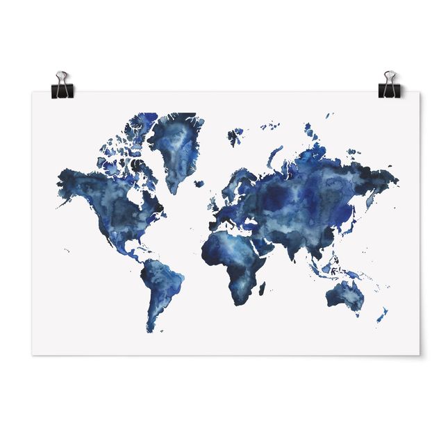 Prints modern Water World Map Light