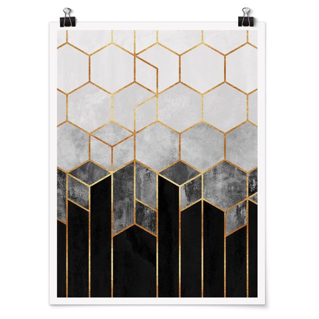 Prints abstract Golden Hexagons Black And White