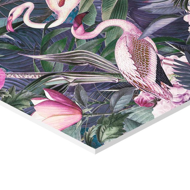 Prints Colorful Collage - Pink Flamingos In The Jungle