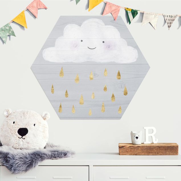 Kids room decor Cloud With Golden Raindrops