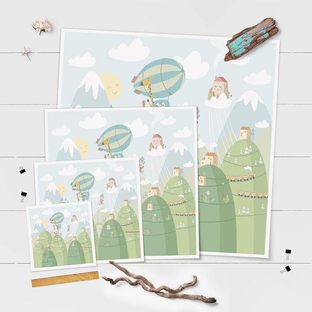 Prints nursery Forest With Houses And Animals
