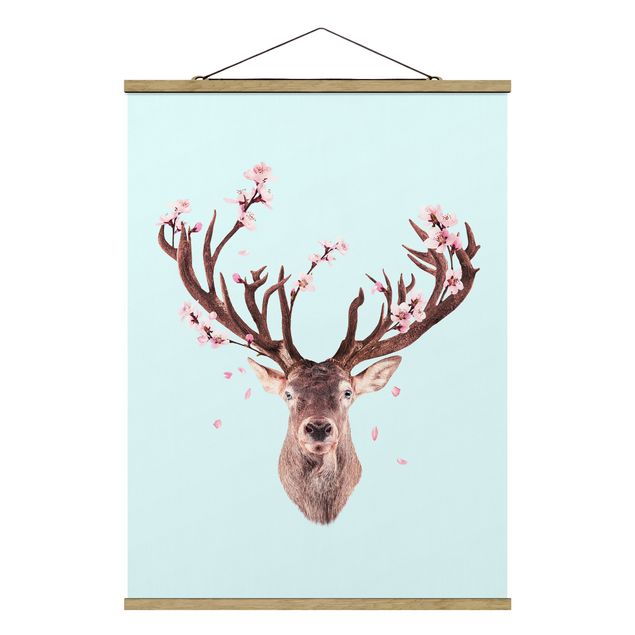 Animal wall art Deer With Cherry Blossoms