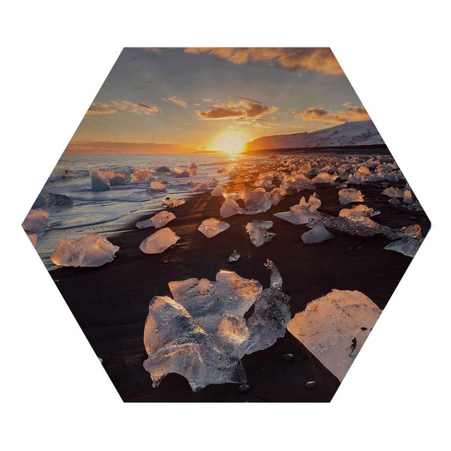 Prints Chunks Of Ice On The Beach Iceland