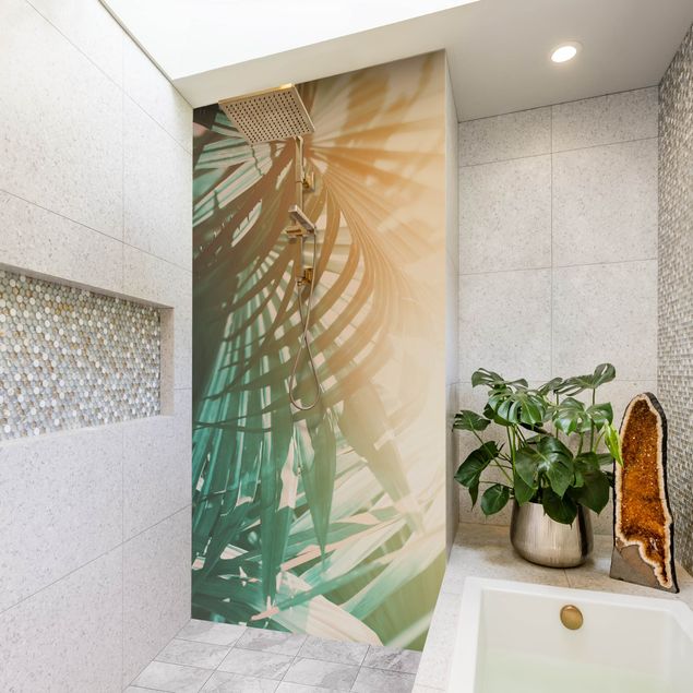 Shower wall panels Tropical Plants Palm Trees At Sunset