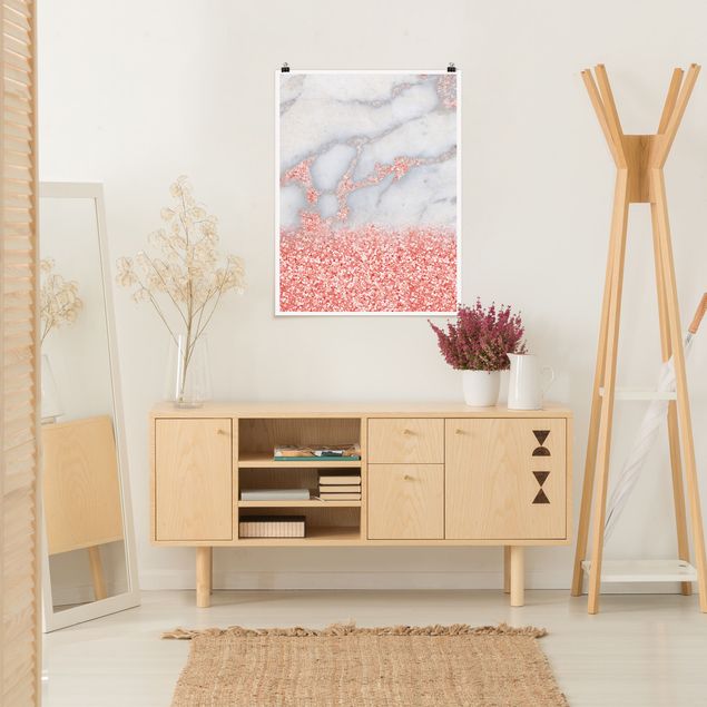 Art posters Marble Look With Pink Confetti