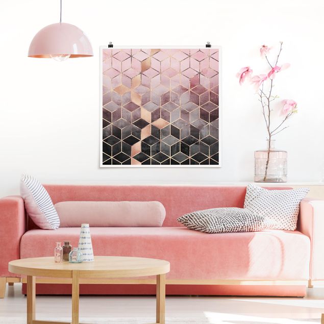 Posters art print Pink Grey Golden Geometry