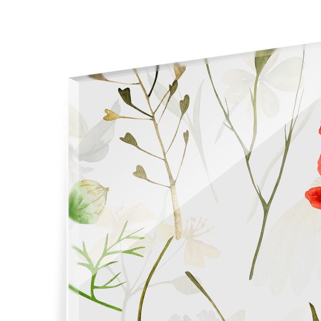 Glass splashback Ladybird With Poppies In Watercolour