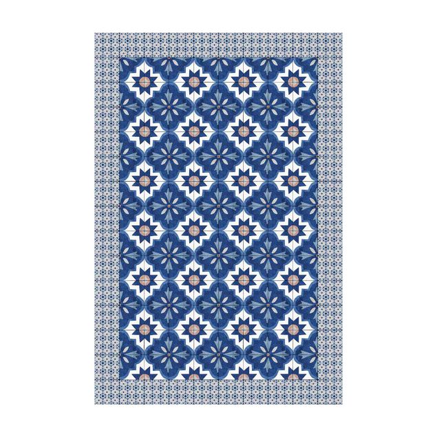 contemporary rugs Moroccan Tiles Watercolour Blue With Tile Frame
