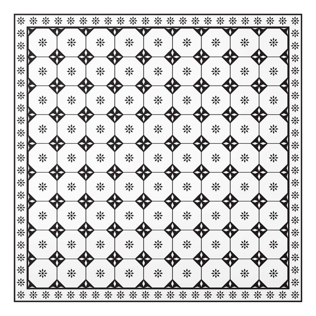 Glass splashback kitchen Geometrical Tiles Cottage Black And White With Border