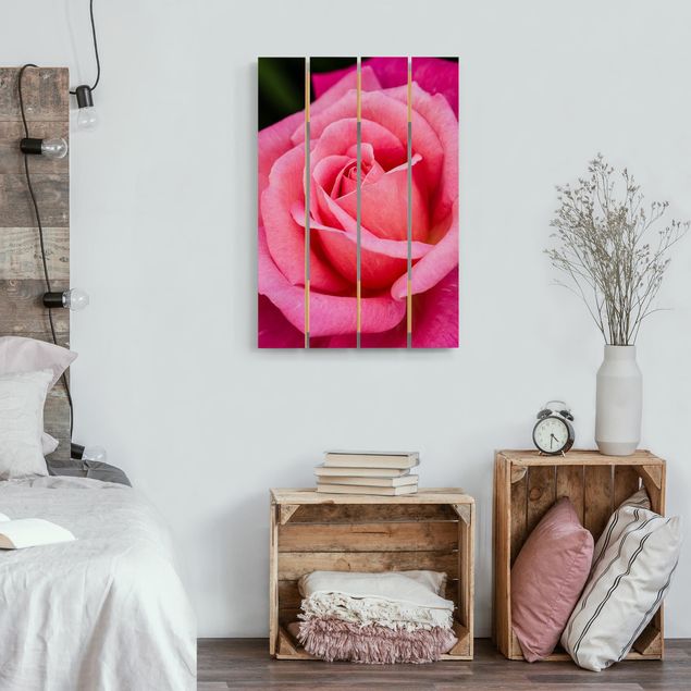 Wood prints flower Pink Rose Flowers Green Backdrop