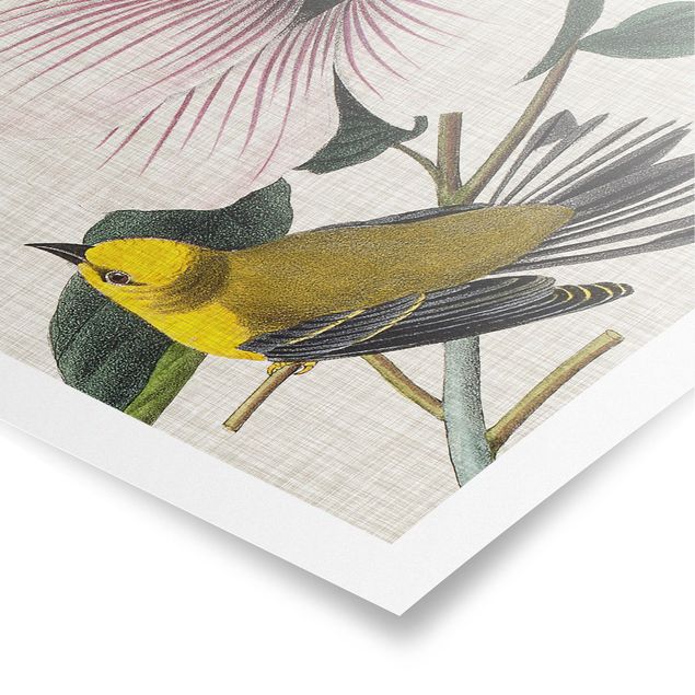 Prints floral Bird On Linen Yellow I