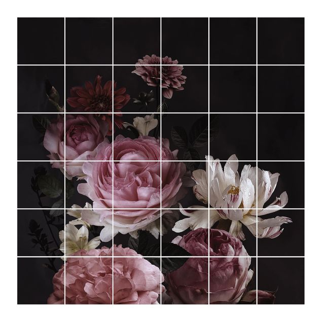 Tile stickers Pink Flowers On Black