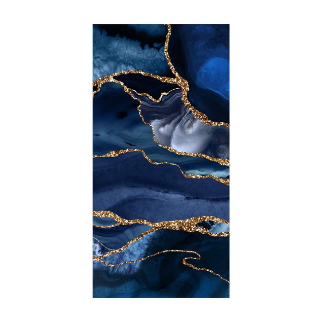 modern area rugs Golden Glitter Waves Blue backdrop
